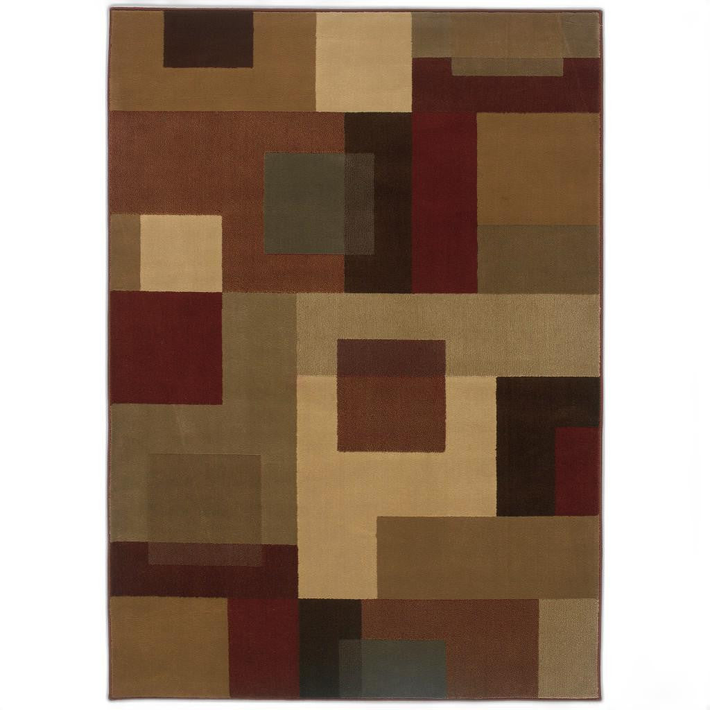HomeRoots 10' x 13' Red and Tan Geometric Area Rug