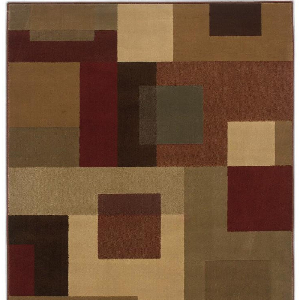 HomeRoots 10' x 13' Red and Tan Geometric Area Rug