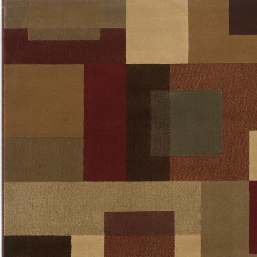 HomeRoots 10' x 13' Red and Tan Geometric Area Rug
