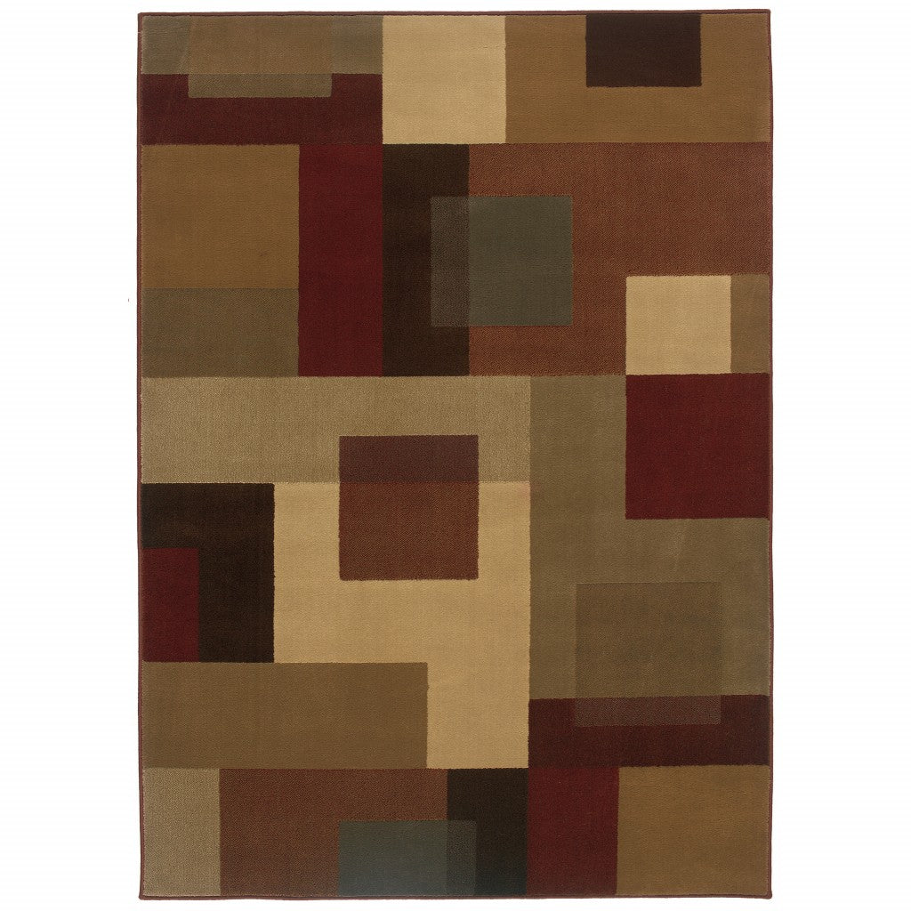 HomeRoots 10' x 13' Red and Tan Geometric Area Rug
