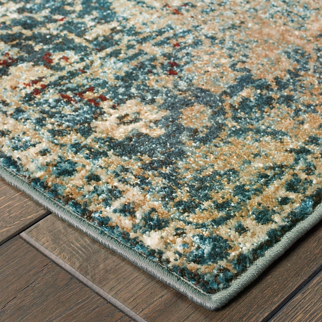 HomeRoots 10' x 13' Sand and Blue Distressed Indoor Area Rug