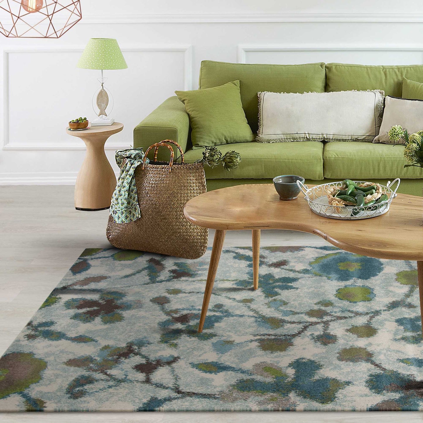 HomeRoots 10' x 13' Teal Blue Machine Woven Floral Indoor Area Rug