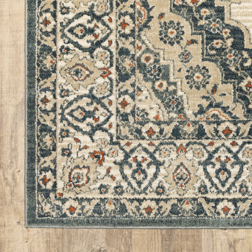 HomeRoots 10' x 13' Vintage Beige and Blue Indoor Area Rug