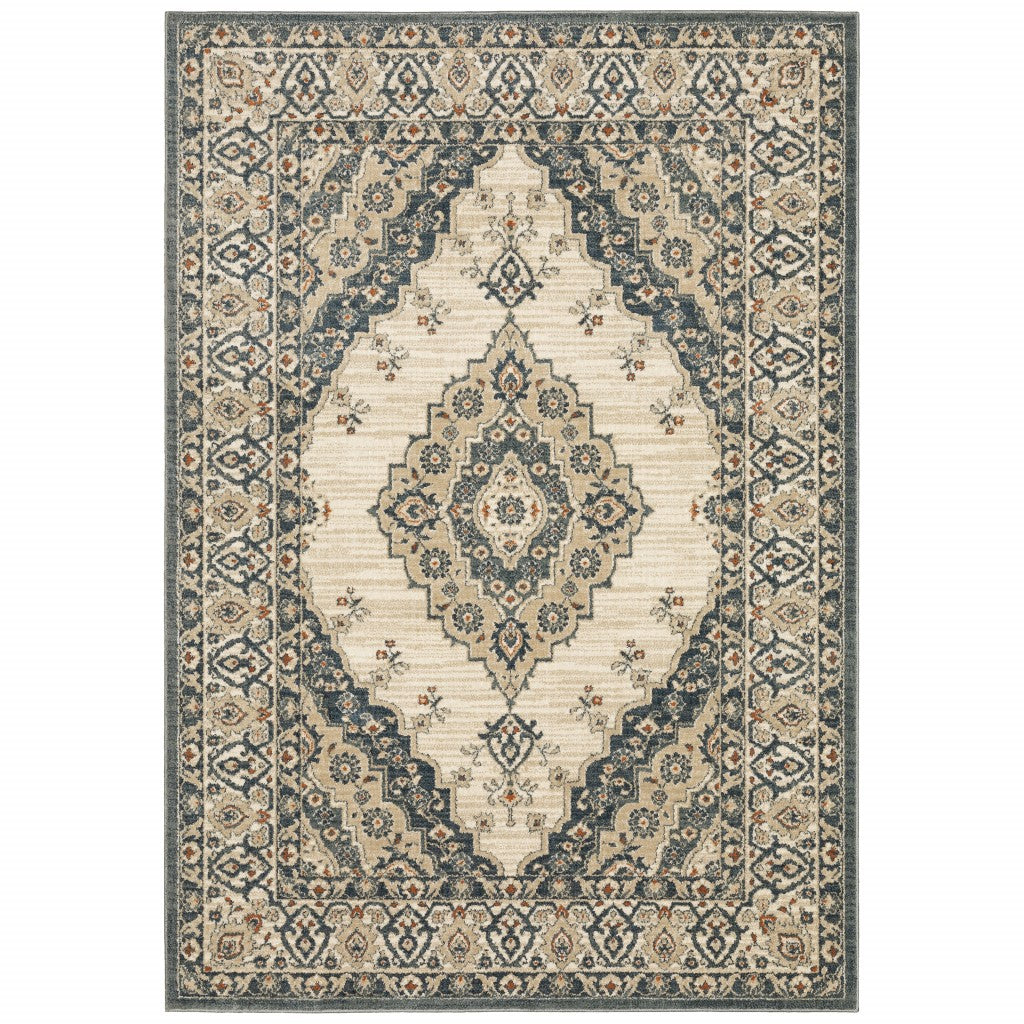 HomeRoots 10' x 13' Vintage Beige and Blue Indoor Area Rug