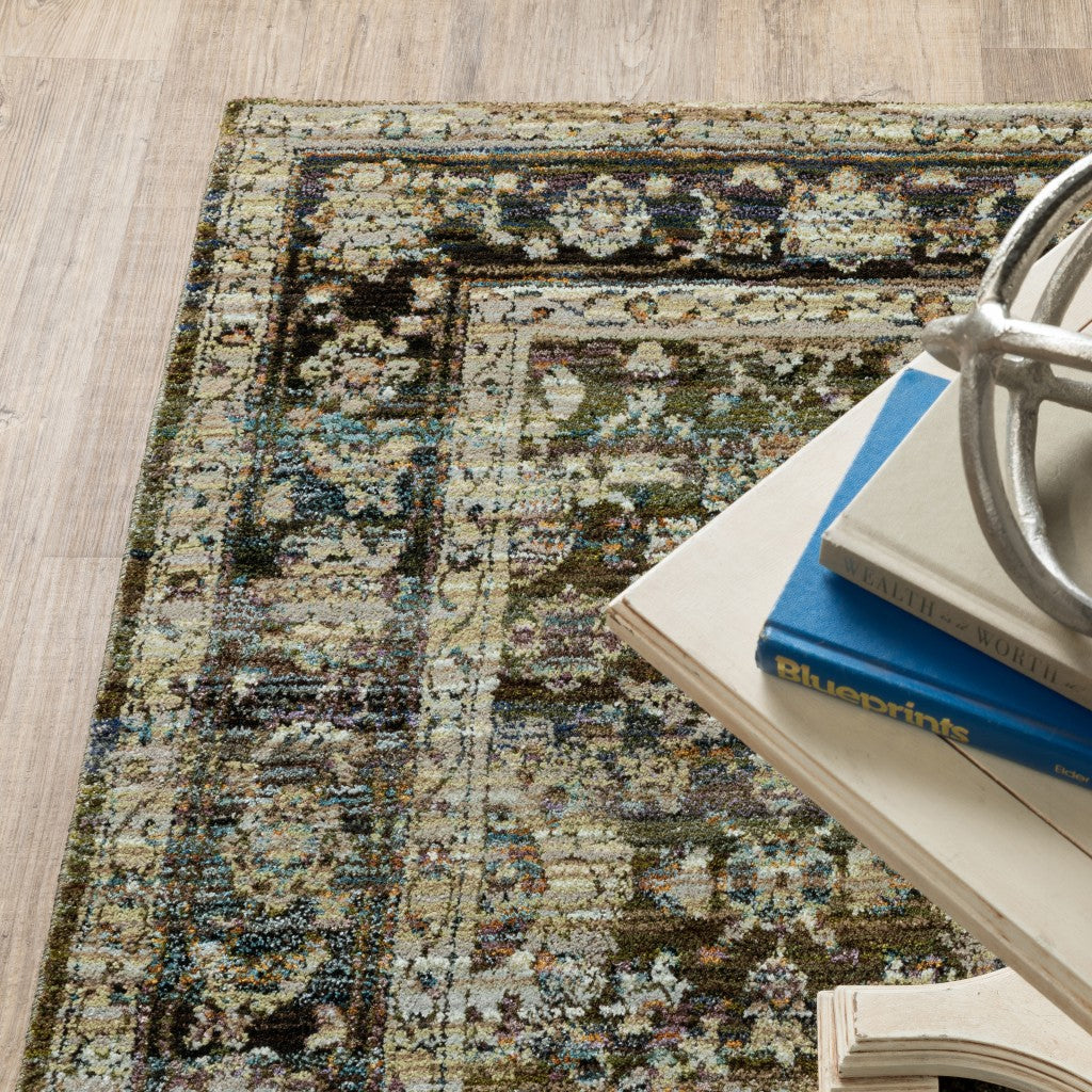HomeRoots 10' x 14' Green and Brown Floral Area Rug
