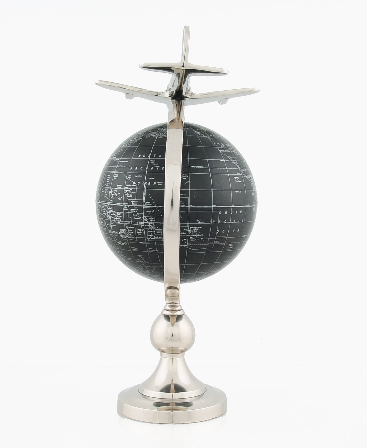 HomeRoots 10" x 8.5" x 18" Airplane On Globe With Brass Stand