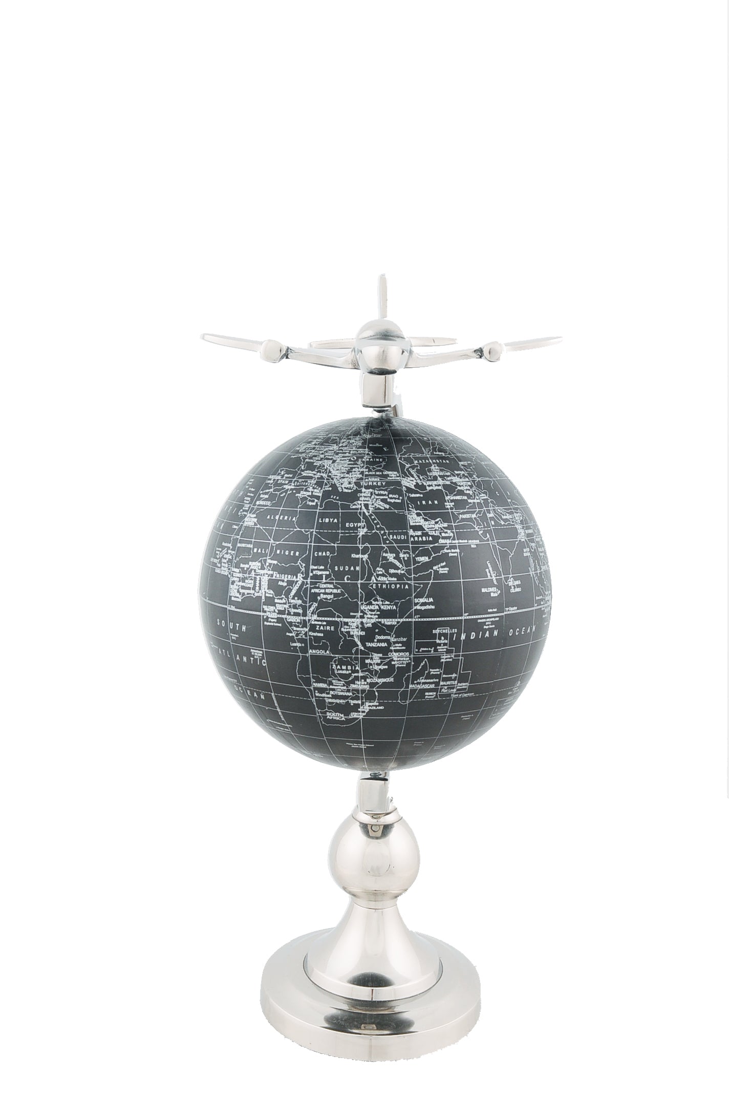 HomeRoots 10" x 8.5" x 18" Airplane On Globe With Brass Stand