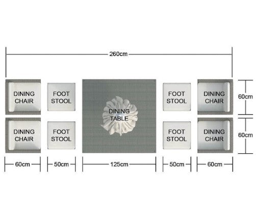 HomeRoots 101" x 49" x 45" Brown Square Outdoor Dining Set With Beige Cushions in Set of Nine