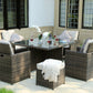 HomeRoots 101" x 49" x 45" Brown Square Outdoor Dining Set With Beige Cushions in Set of Nine