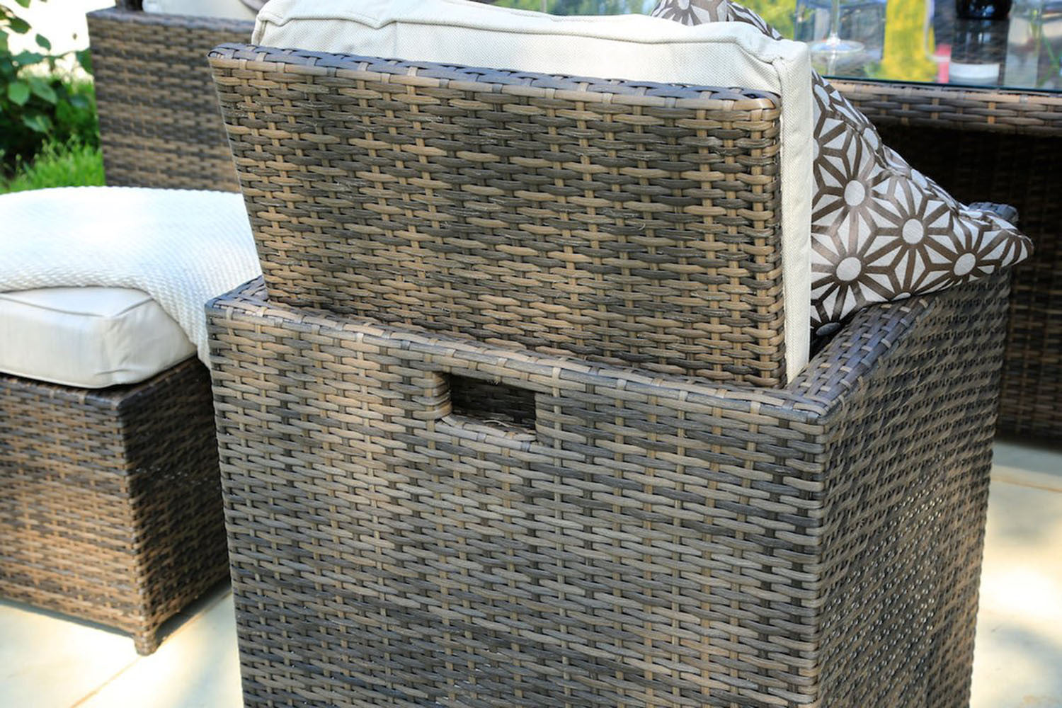 HomeRoots 101" x 49" x 45" Brown Square Outdoor Dining Set With Beige Cushions in Set of Nine