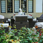 HomeRoots 101" x 49" x 45" Brown Square Outdoor Dining Set With Beige Cushions in Set of Nine