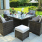 HomeRoots 101" x 49" x 45" Brown Square Outdoor Dining Set With Beige Cushions in Set of Nine