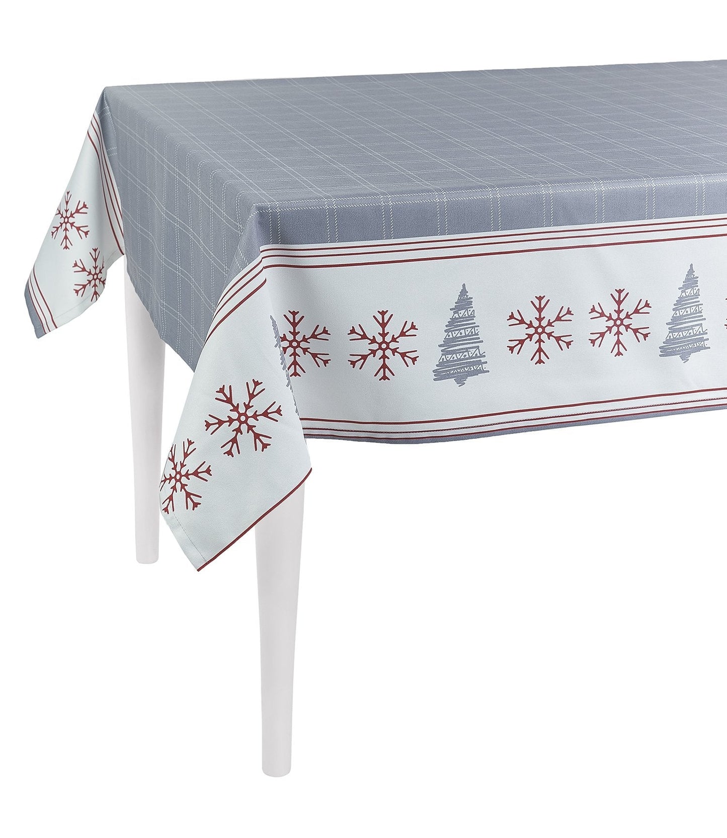 HomeRoots 104" Merry Christmas Printed Rectangle Tablecloth in Grey