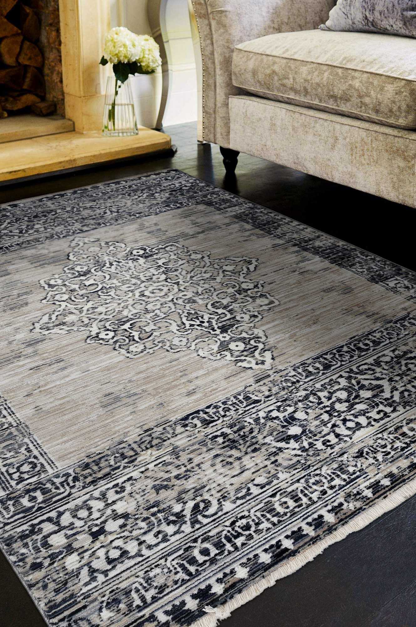 HomeRoots 108" x 144" Sand or Charcoal Polypropylene Rug