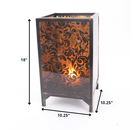 HomeRoots 10.25 x 10.25 x 18 Brown Vintage Floral Pattern - Candle Holder