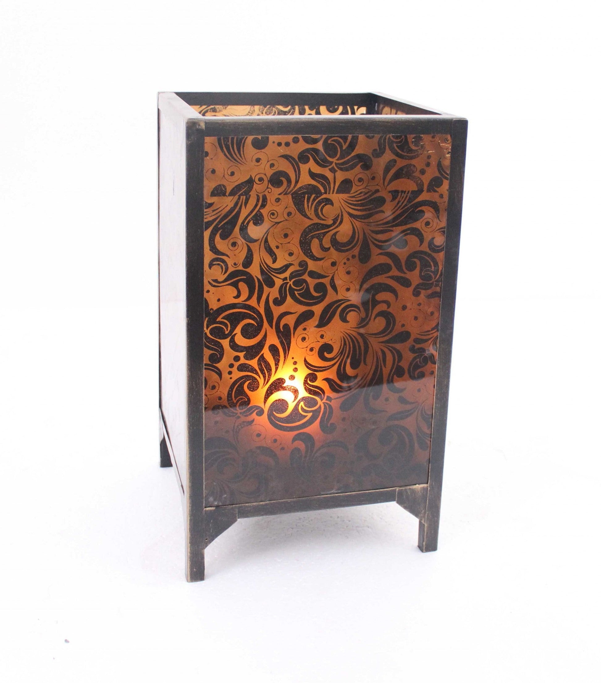 HomeRoots 10.25 x 10.25 x 18 Brown Vintage Floral Pattern - Candle Holder