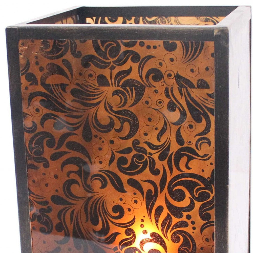 HomeRoots 10.25 x 10.25 x 18 Brown Vintage Floral Pattern - Candle Holder