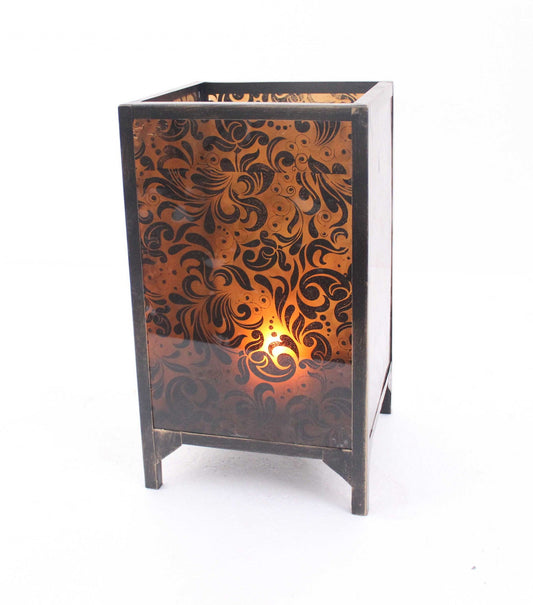 HomeRoots 10.25 x 10.25 x 18 Brown Vintage Floral Pattern - Candle Holder