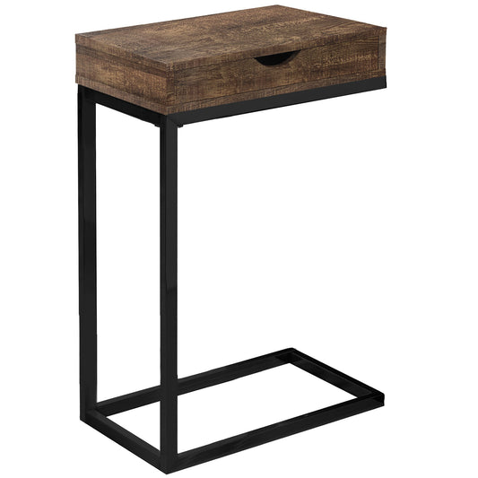 HomeRoots 10.25" x 15.75" x 24.5" Brown Drawer and Black Metal Accent Table