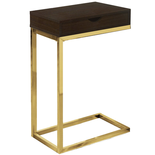 HomeRoots 10.25" x 15.75" x 24.5" Gold Laminated Drawer Accent Table With Cappuccino Finish