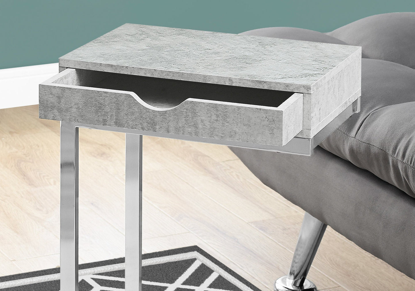 HomeRoots 10.25" x 15.75" x 24.5" Laminated Metal Accent Table in Grey Finish