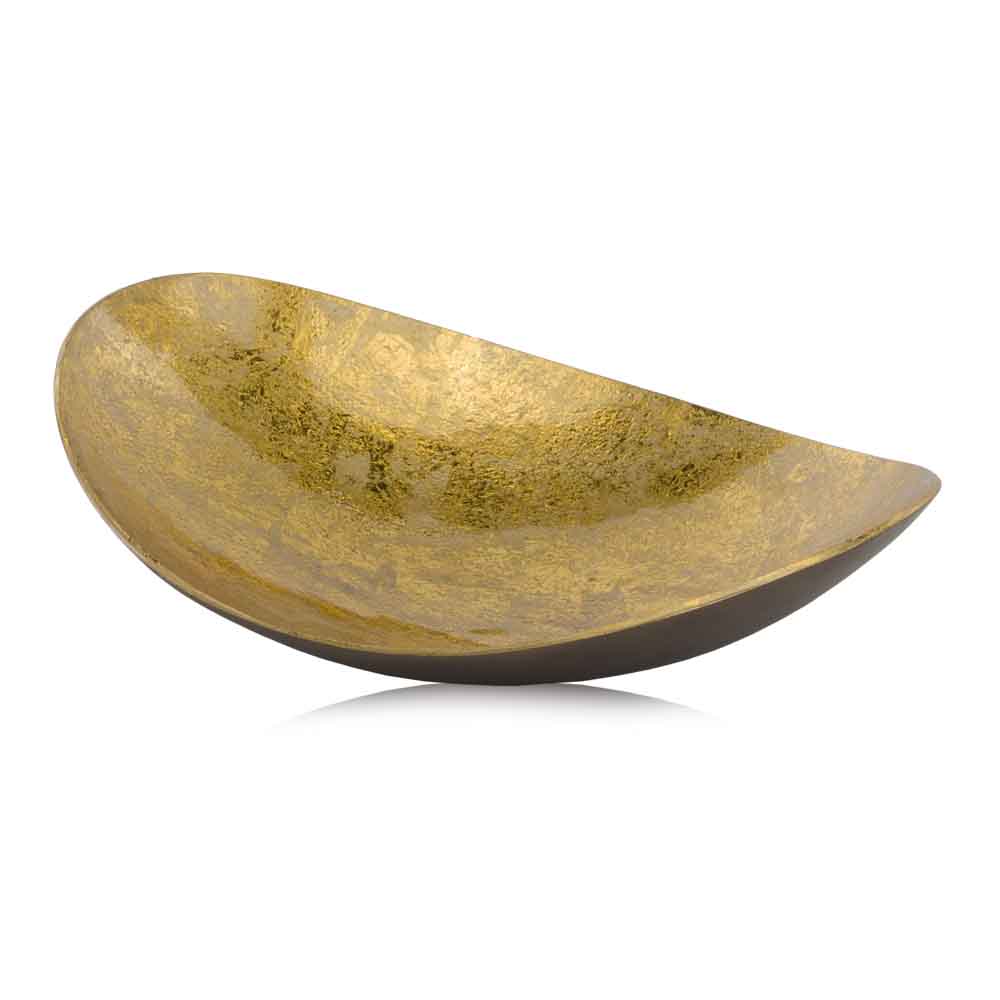 HomeRoots 10.5" x 14" x 3.5" Metal Oblong Tray in Gold and Bronze Finish