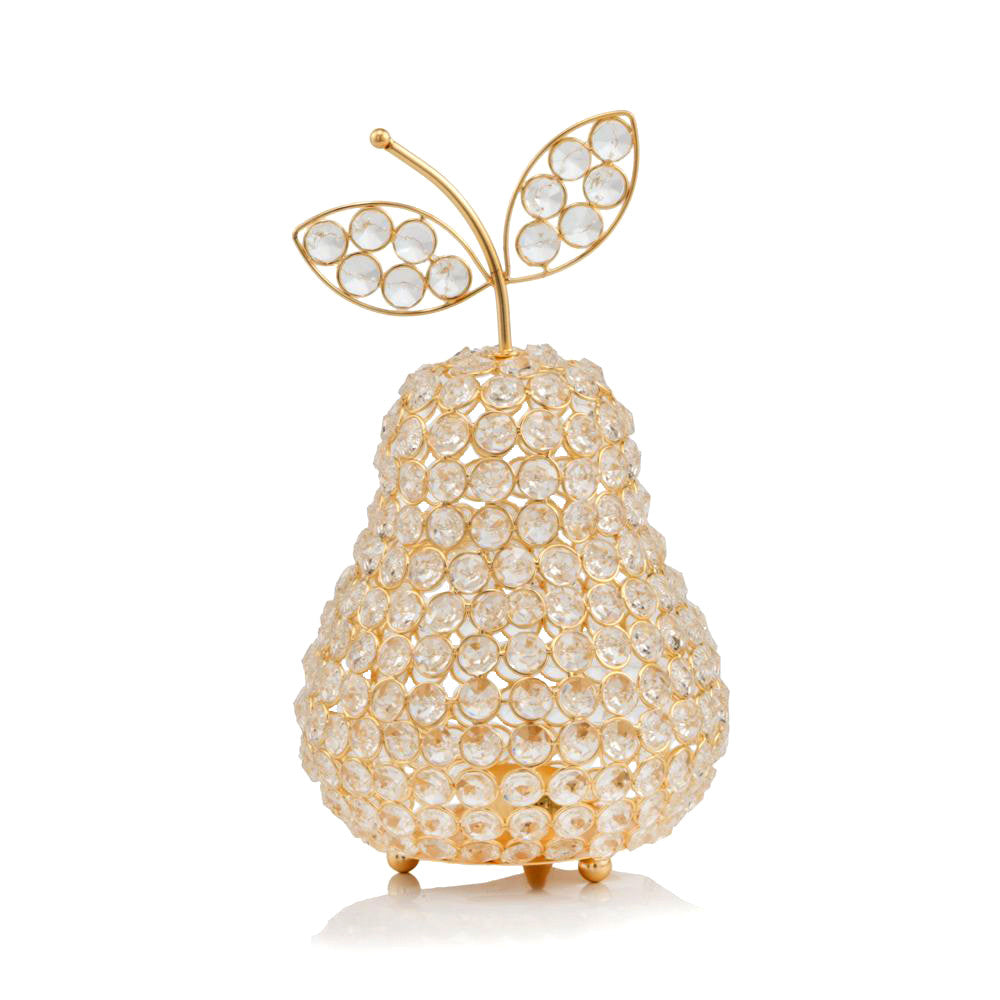 HomeRoots 10.75' Medium Faux Crystal Gold Pear Sculpture