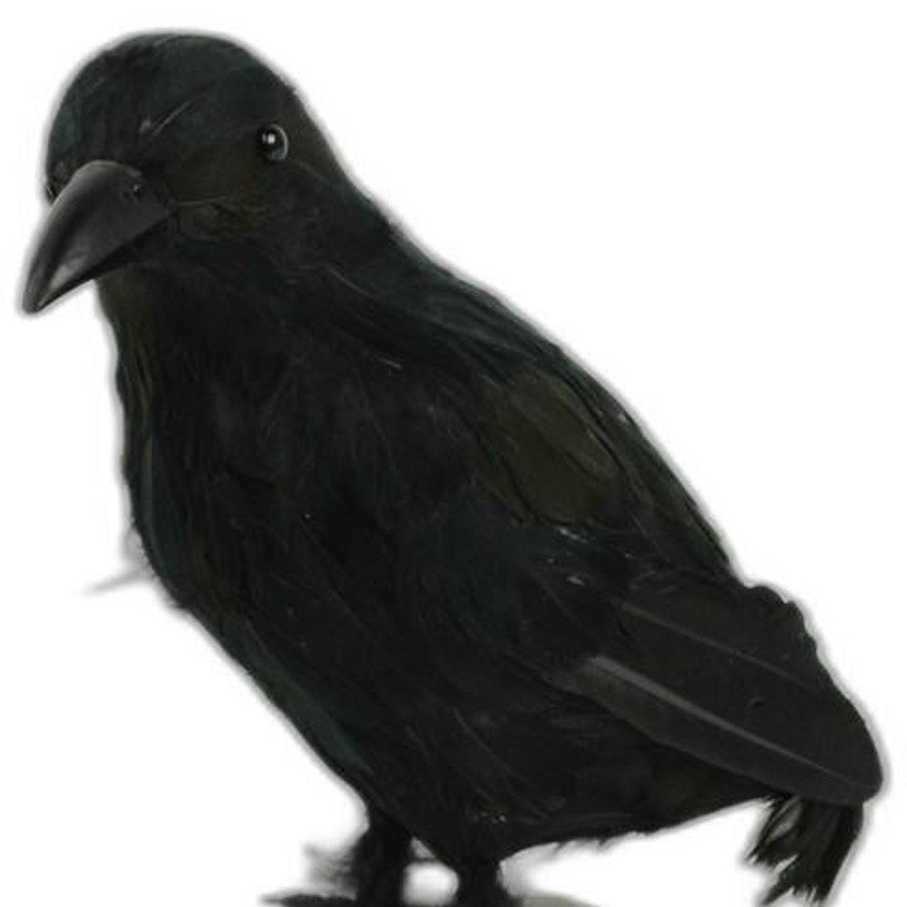 HomeRoots 11" Black Faux Feather Crow Sculpture
