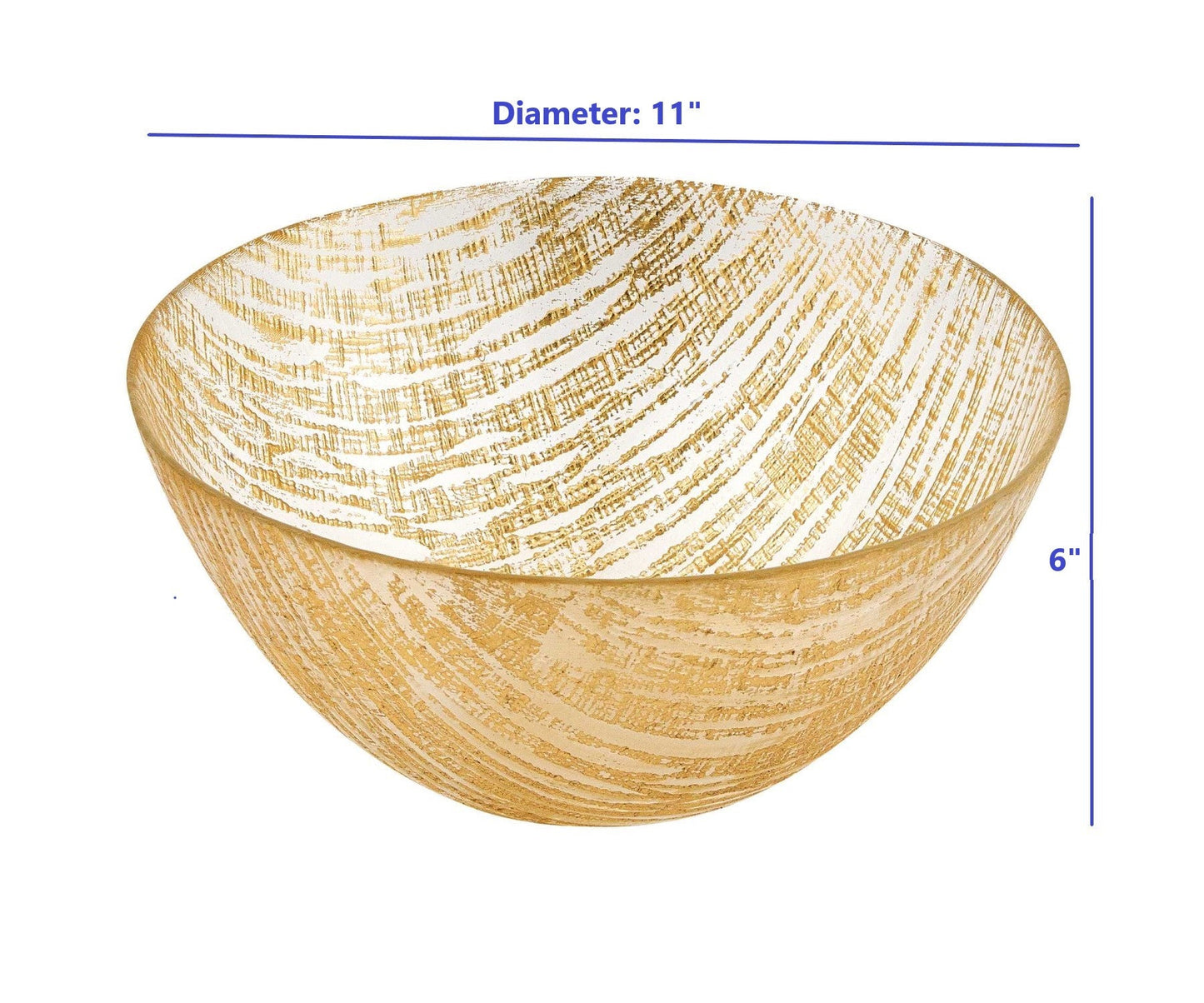 HomeRoots 11" Hand Crafted Glass Gold Accent Salad or Serving Bowl