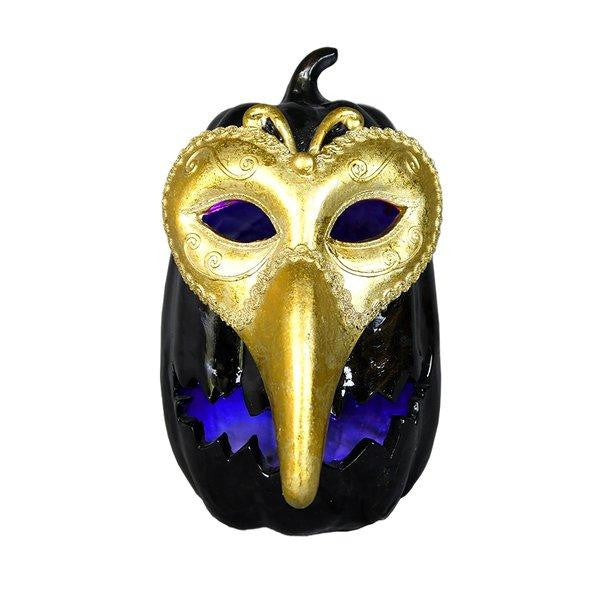 HomeRoots 11" LED Gold Mask On Black Jack-O-Lantern
