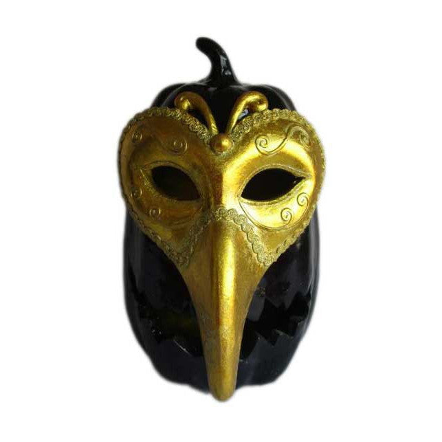 HomeRoots 11" LED Gold Mask On Black Jack-O-Lantern