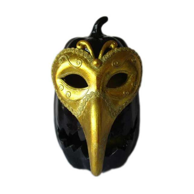 HomeRoots 11" LED Gold Mask On Black Jack-O-Lantern