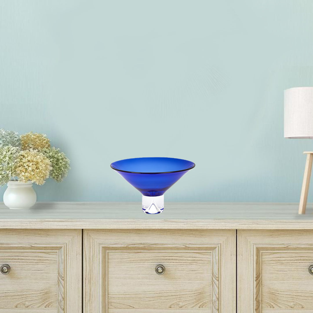HomeRoots 11-Mouth Blown Crystal Cobalt Blue Centerpiece Bowl
