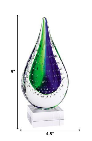HomeRoots 11 Mouth Blown Teardrop Centerpiece on Crystal Base
