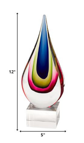HomeRoots 11 Mouth Blown Teardrop Centerpiece on Crystal Base