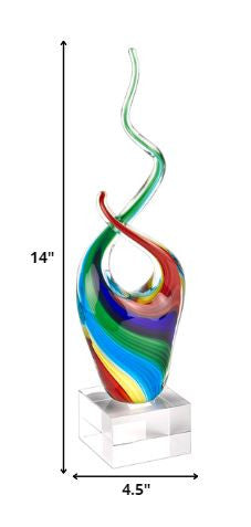 HomeRoots 11 MultiColor Art Glass Abstract Centerpiece on Crystal Base