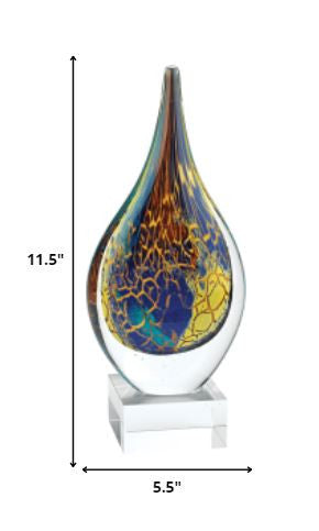 HomeRoots 11 MultiColor Art Glass Teardrop on Crystal Base