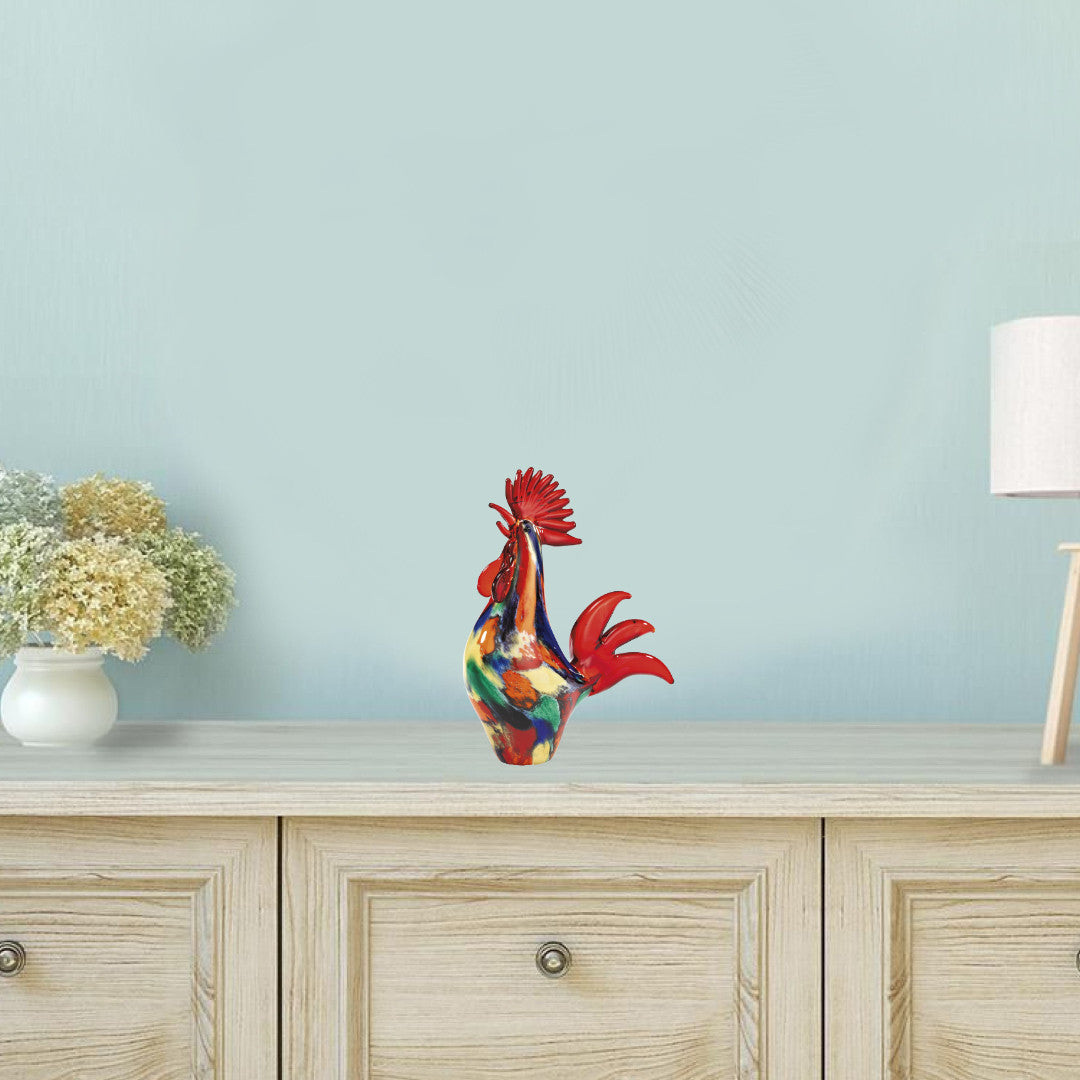 HomeRoots 11 MultiColor Artistic Glass Rooster