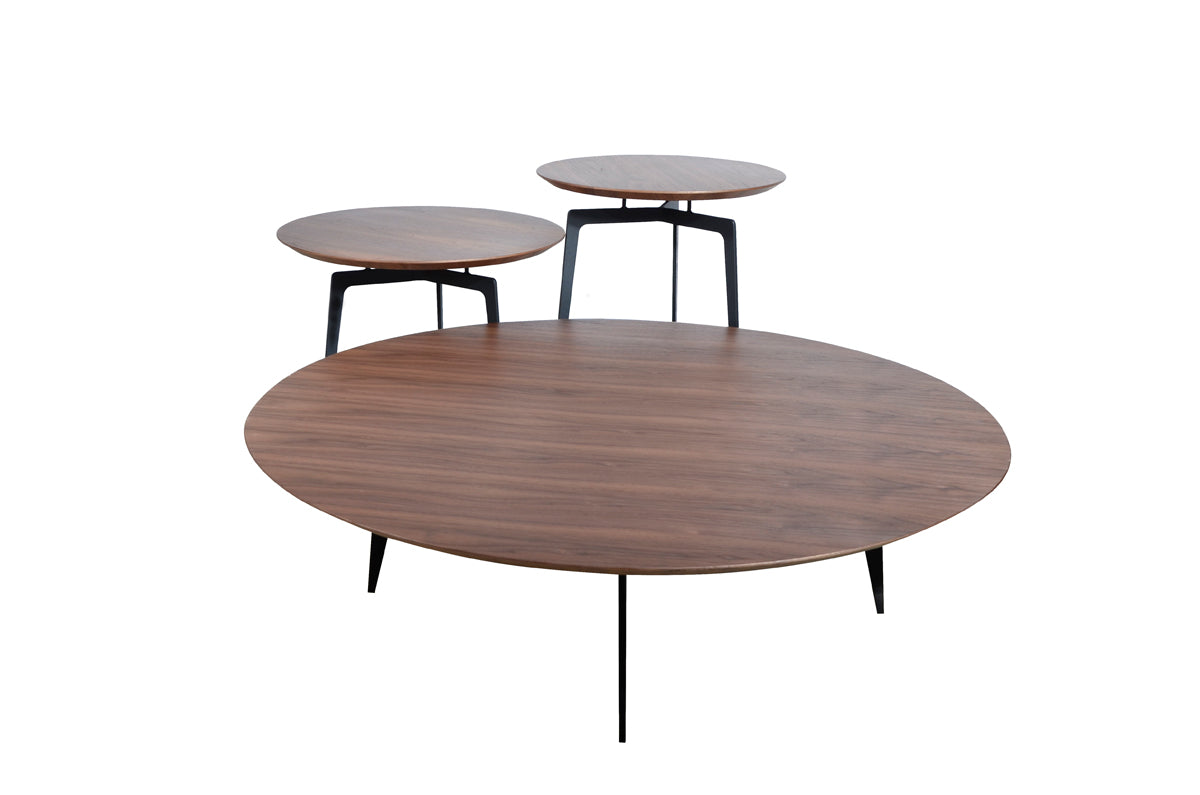 HomeRoots 11" Veneer and Metal Coffee Table Set in Walnut Finish