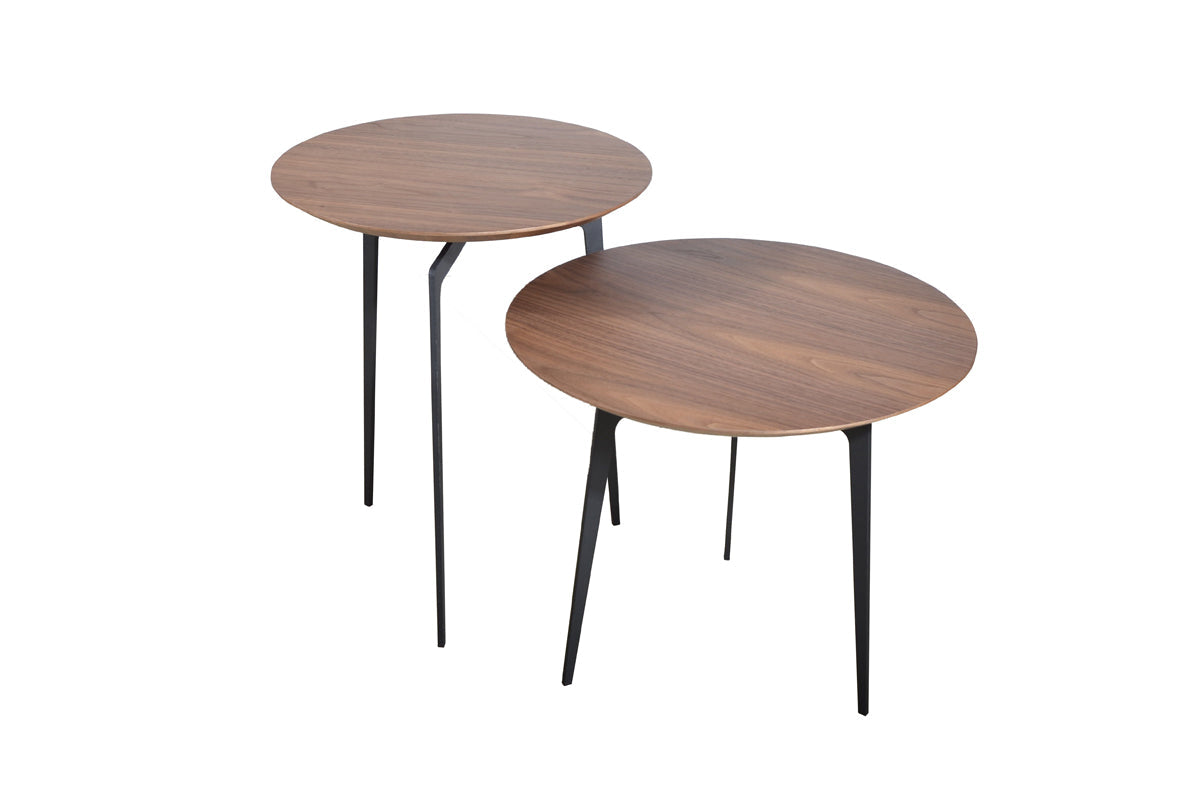 HomeRoots 11" Veneer and Metal Coffee Table Set in Walnut Finish