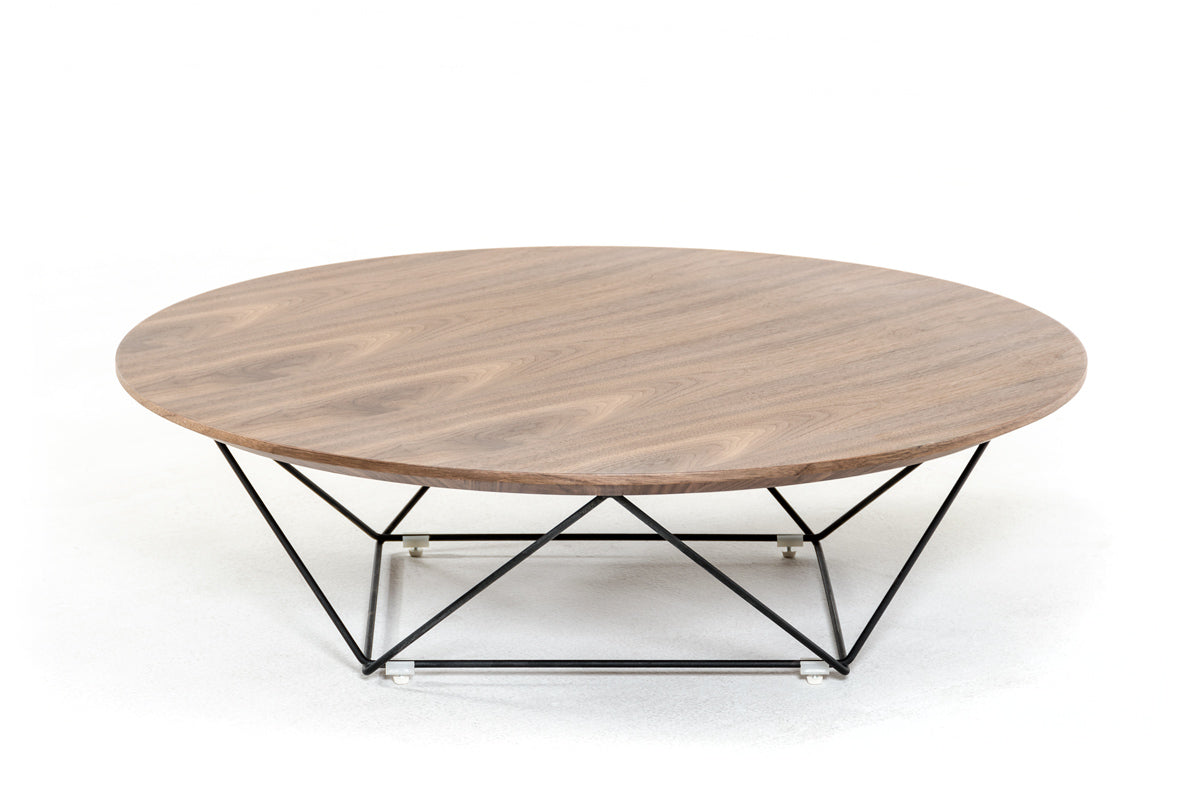 HomeRoots 11' Walnut Veneer and Black Metal Coffee Table