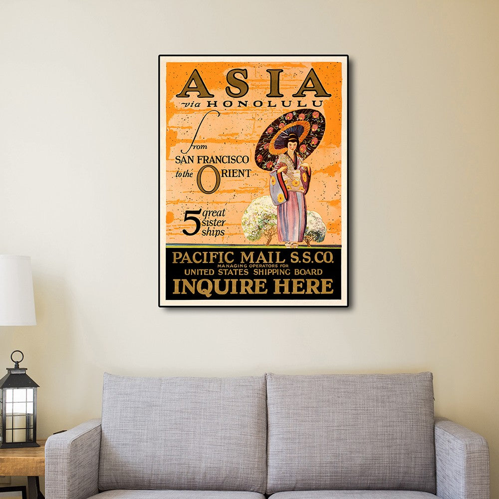 HomeRoots 11" x 14" Asia via Honolulu Vintage Travel Wall Art