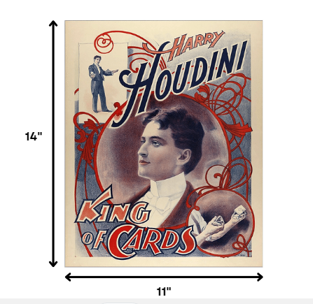 HomeRoots 11" x 14" Houdini King of Cards Vintage Magic Poster Wall Art