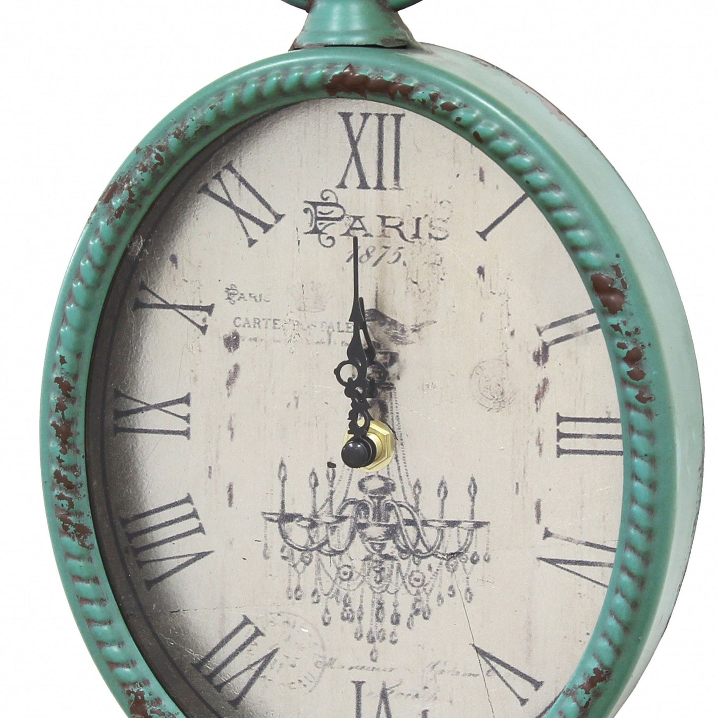 HomeRoots 11.5 Teal Oval Vintage Look Metal Wall Clock