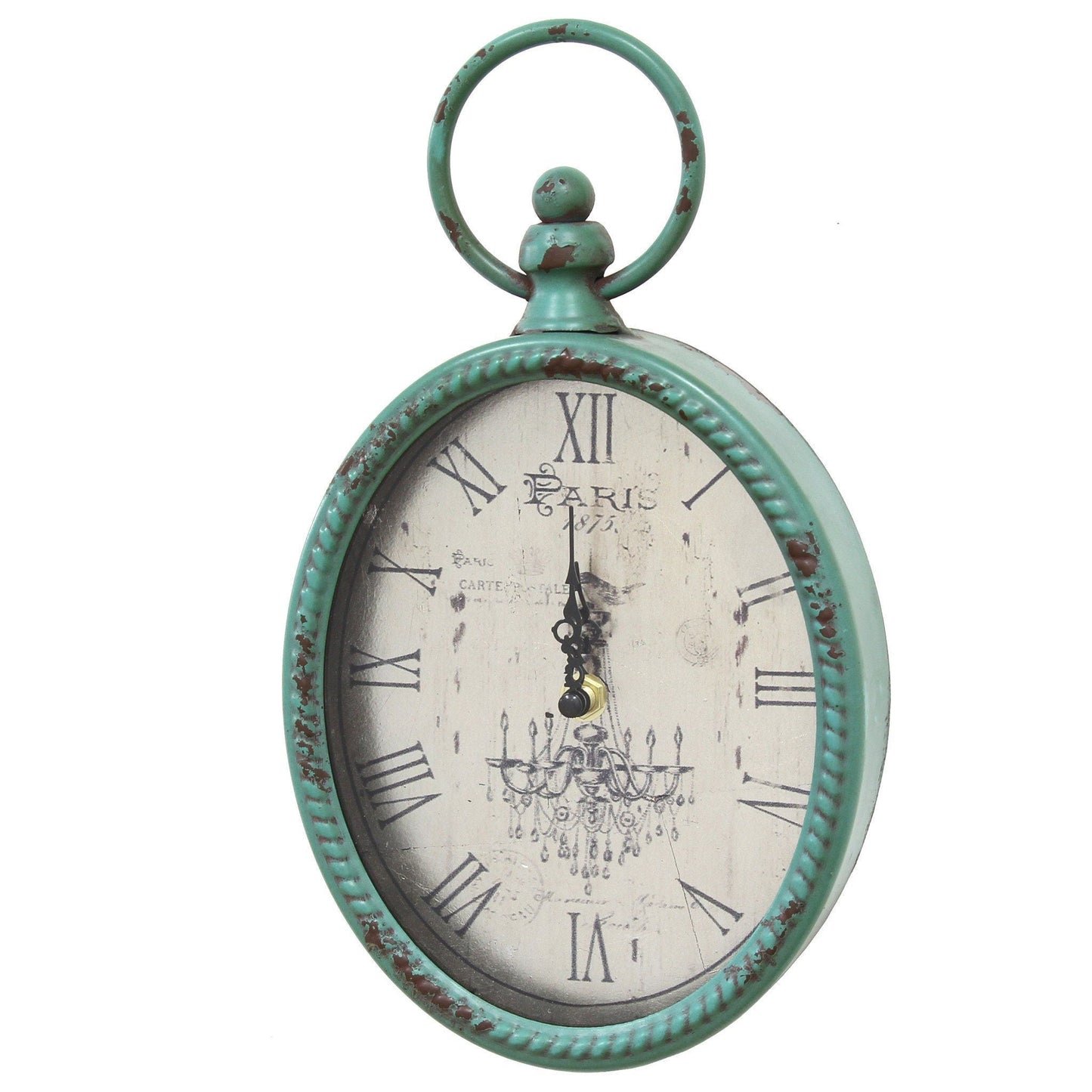 HomeRoots 11.5 Teal Oval Vintage Look Metal Wall Clock
