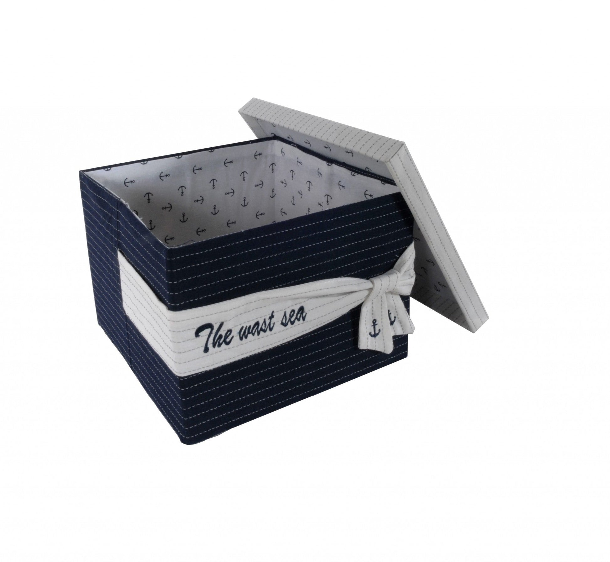 HomeRoots 11.5" x 12" x 8.5" White Blue Fabric Boxes With Cover Set of 3