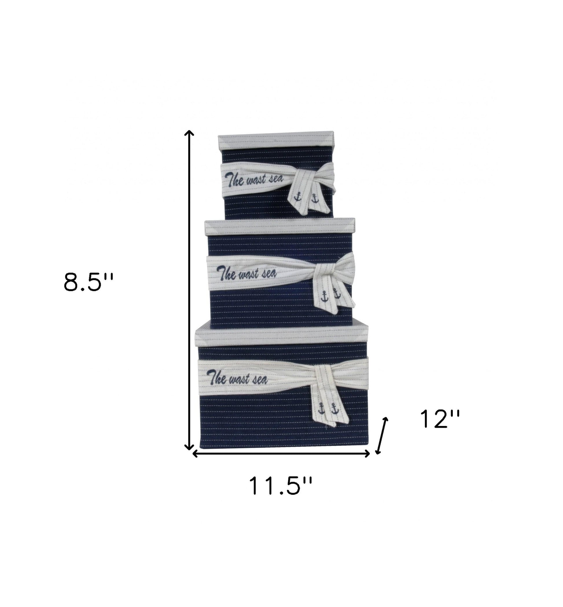 HomeRoots 11.5" x 12" x 8.5" White Blue Fabric Boxes With Cover Set of 3