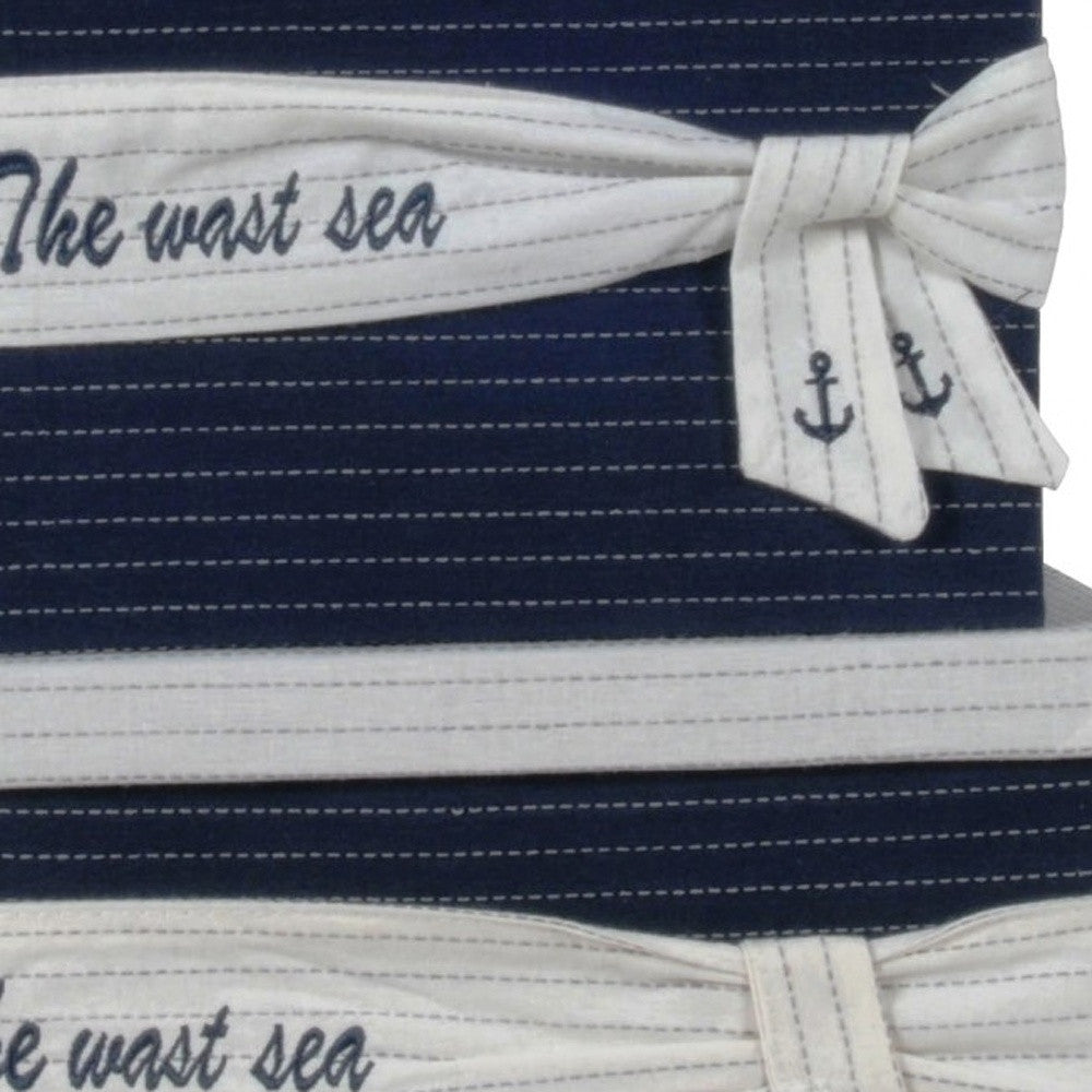 HomeRoots 11.5" x 12" x 8.5" White Blue Fabric Boxes With Cover Set of 3