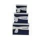 HomeRoots 11.5" x 12" x 8.5" White Blue Fabric Boxes With Cover Set of 3