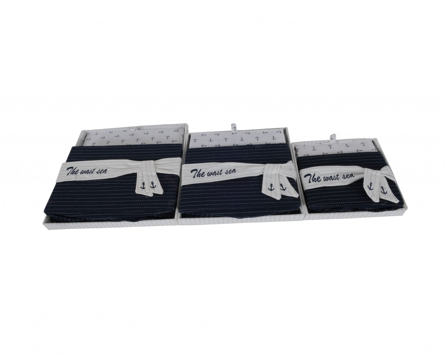 HomeRoots 11.5" x 12" x 8.5" White Blue Fabric Boxes With Cover Set of 3